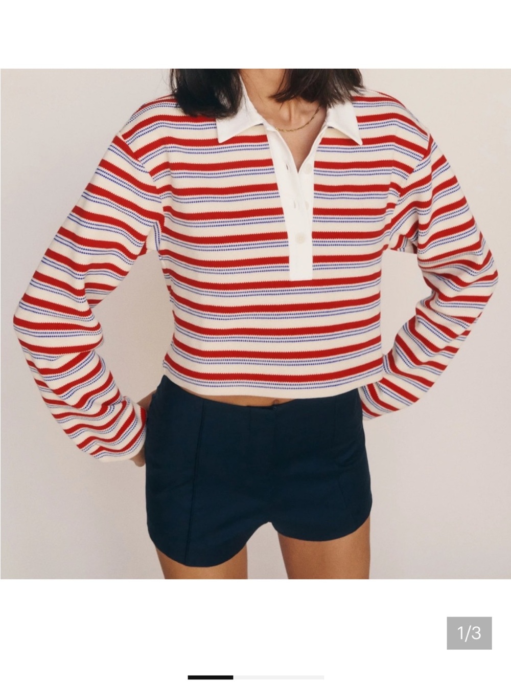 Reformation Red, White & Navy Striped Cropped Rugby Top